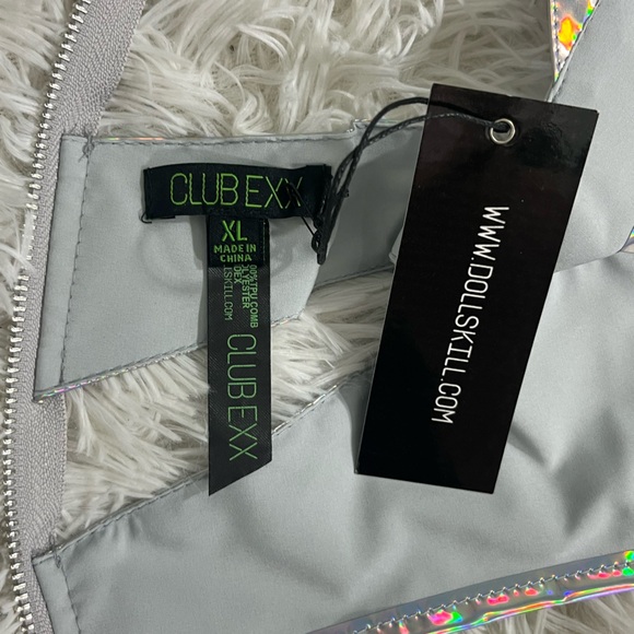💔SOLD💔 CLUB EXX Rude Awakening Holographic Lace Up Harness Rave Bra Top Silver - Picture 7 of 11